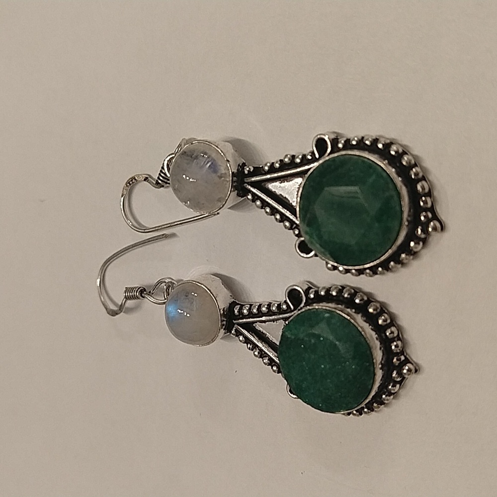 Moonstone and green stone earrings 925 stamped